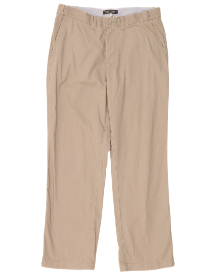 Calça chino reta masculina Marks & Spencer W36 L31 poliéster cinza