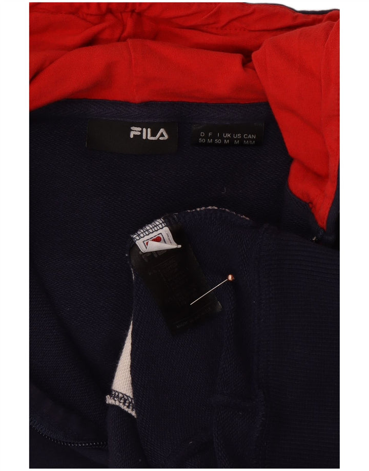 Suéter masculino FILA com capuz e zíper médio azul marinho algodão colorblock