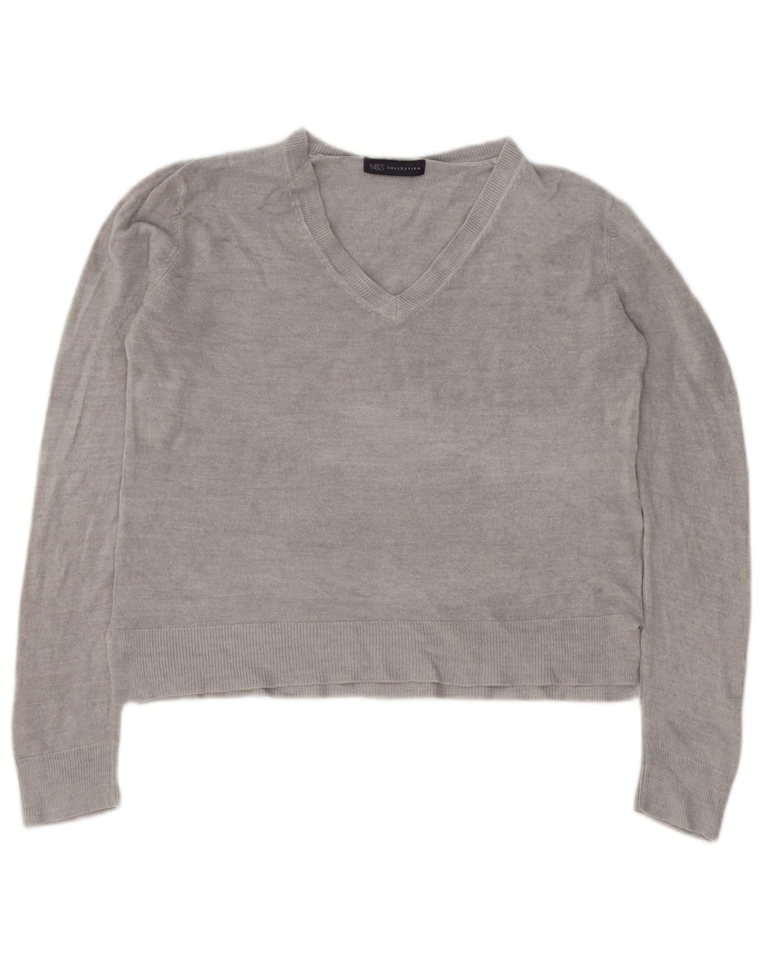 Suéter feminino Marks & Spencer com decote em V Reino Unido 14 grande cinza acrílico