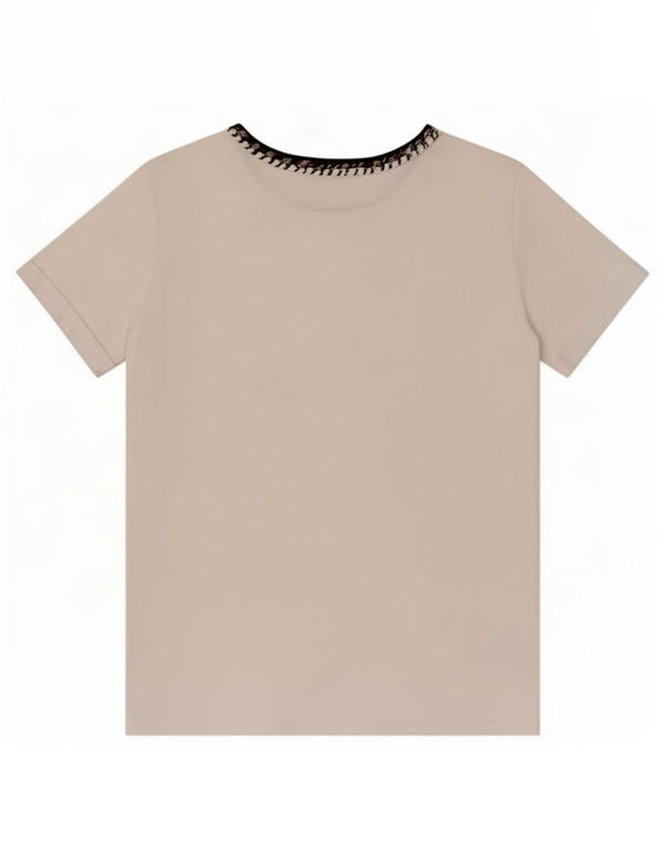 Camiseta feminina Zara Top UK 10 pequeno bloco colorido branco
