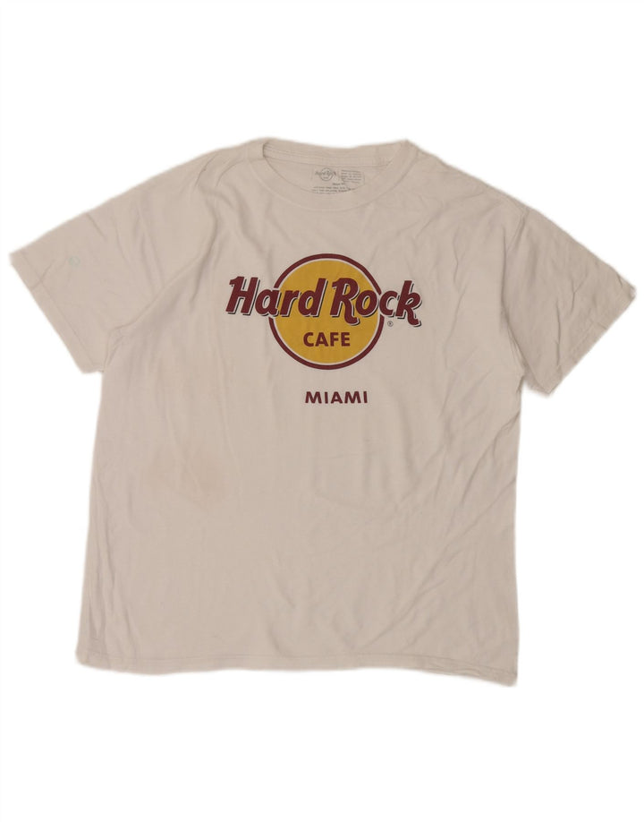 Camiseta feminina Hard Rock Miami com estampa gráfica UK 14 algodão branco médio
