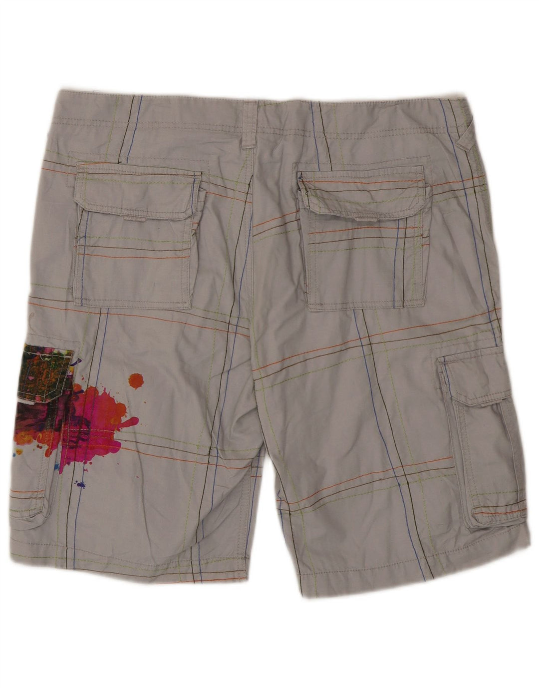 Desigual Shorts Cargo Masculino Gráfico W36 Grande Algodão Xadrez Cinza