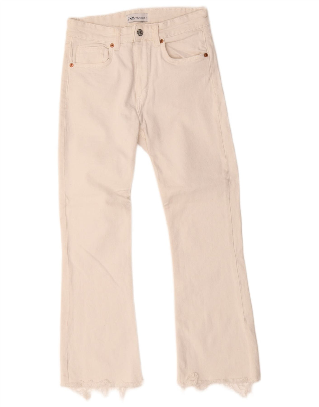 Calça jeans feminina Zara Bootcut EU 38 pequena W28 L25 algodão branco
