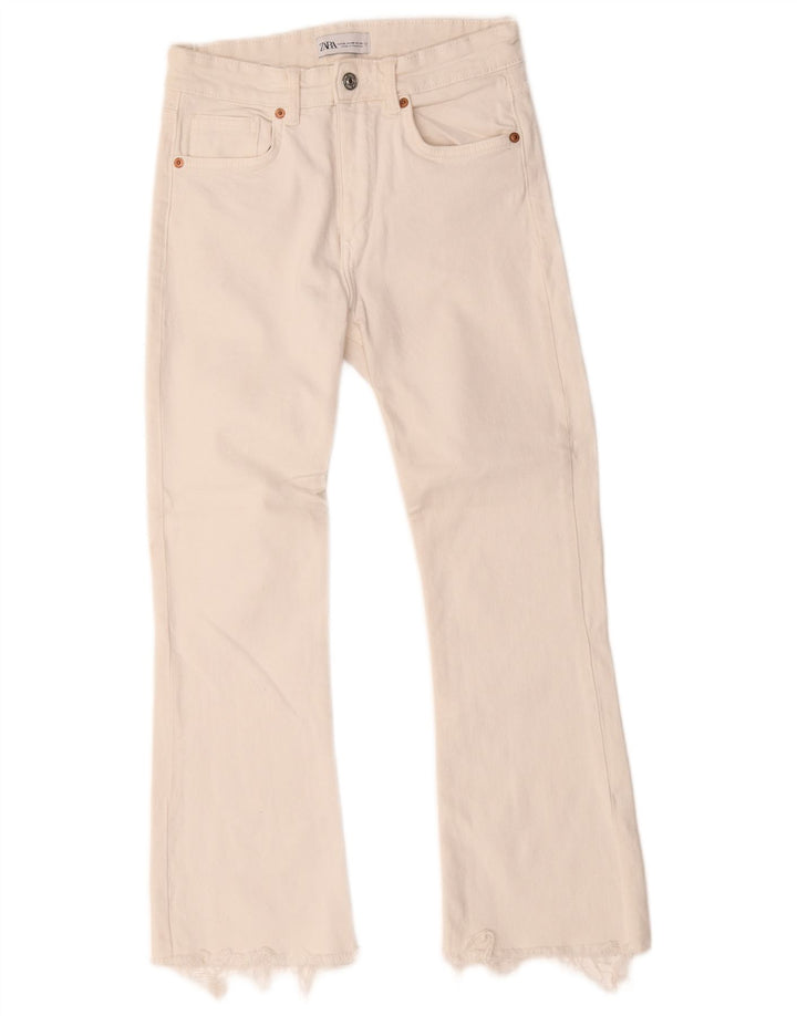Calça jeans feminina Zara Bootcut EU 38 pequena W28 L25 algodão branco