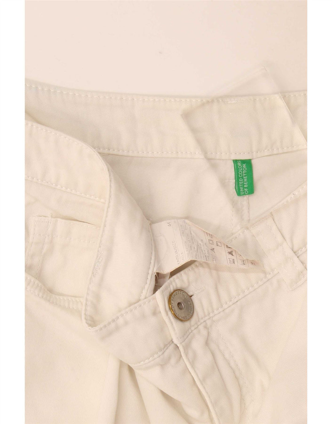 Shorts casuais femininos Benetton IT 44 médio W34 algodão branco