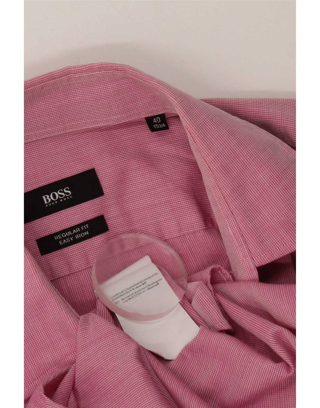 Camisa masculina de ajuste regular Hugo Boss tamanho 40 15 1/2 algodão rosa médio