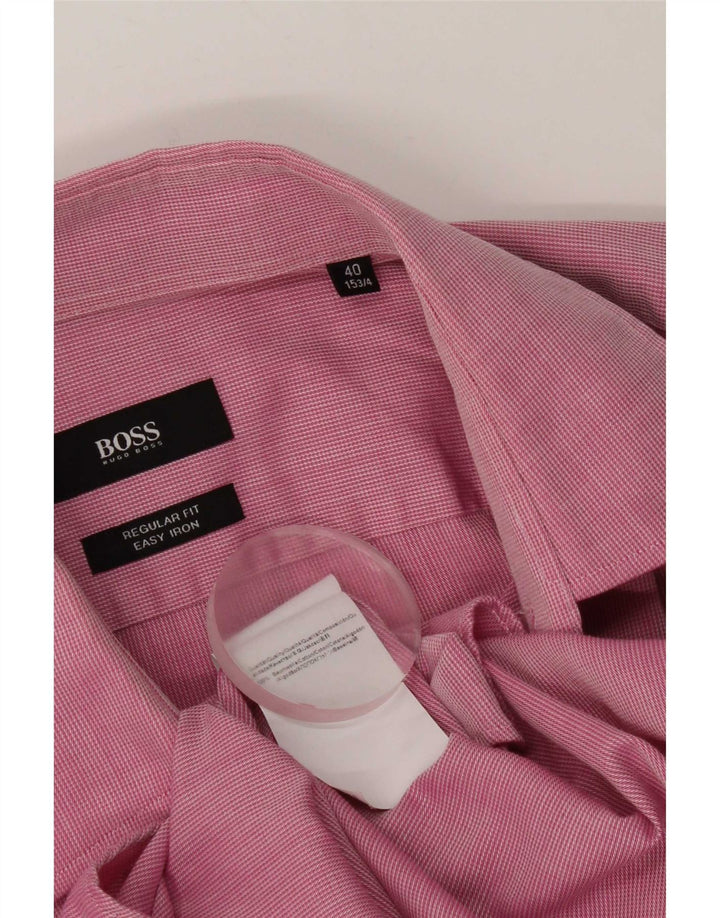 Camisa masculina de ajuste regular Hugo Boss tamanho 40 15 1/2 algodão rosa médio