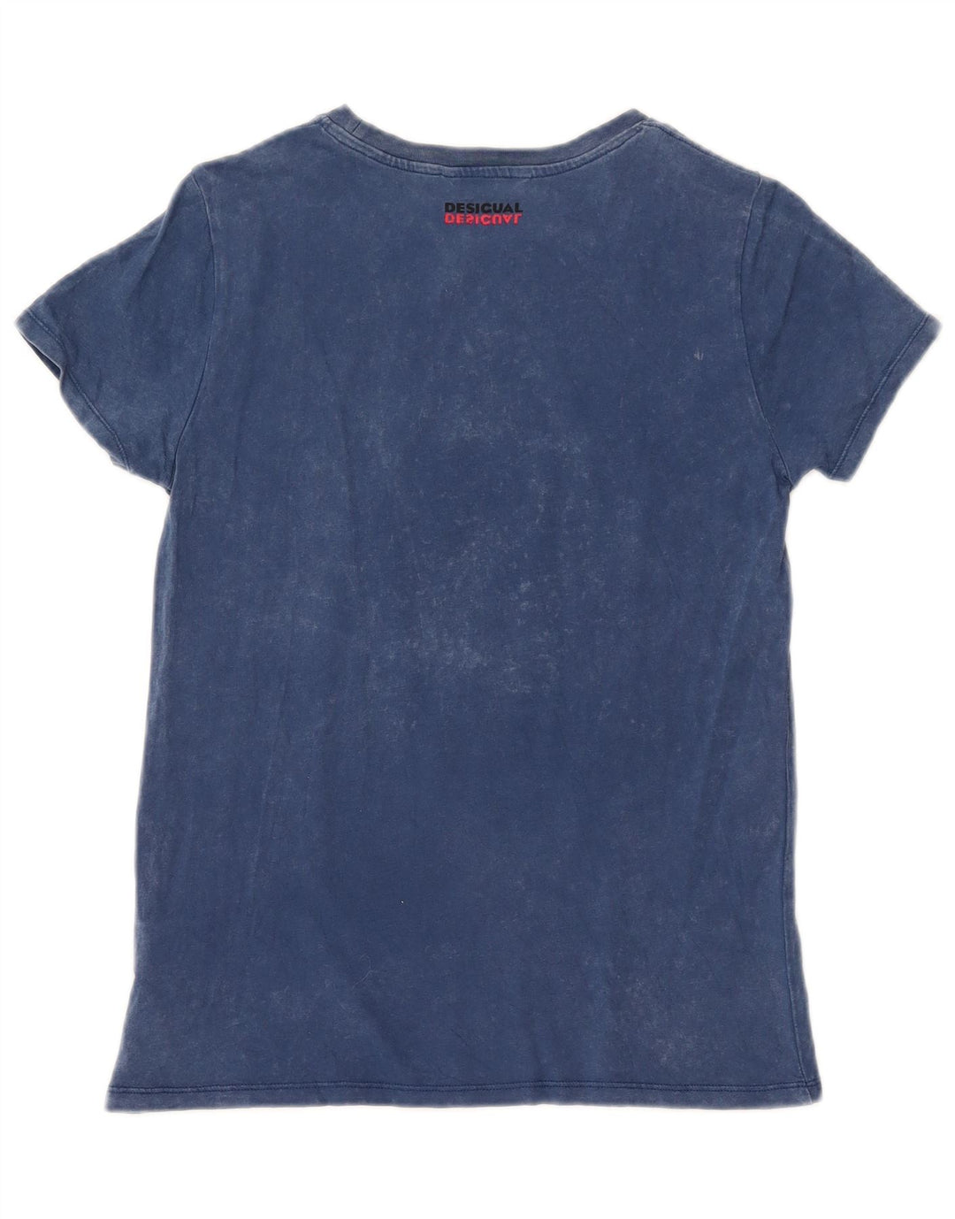 Desigual Camiseta feminina gráfica Top UK 10 algodão azul pequeno