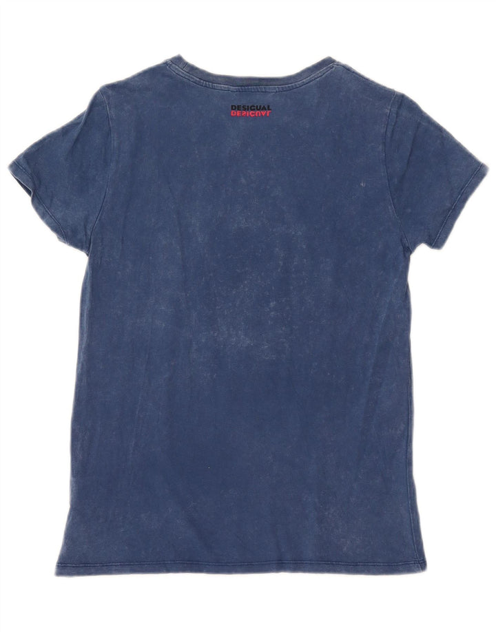 Desigual Camiseta feminina gráfica Top UK 10 algodão azul pequeno