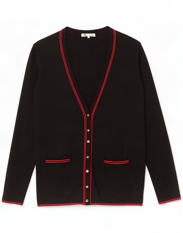 Suéter cardigã feminino Aquascutum Reino Unido 16 grande algodão preto