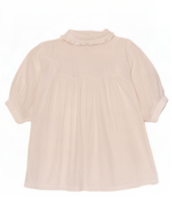 Camisa feminina vintage de manga curta com babados na frente UK 18 XL algodão floral branco