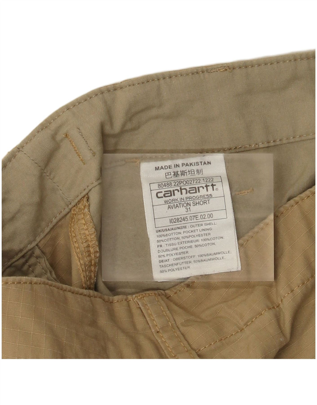 Shorts cargo masculino CARHARTT W31 algodão bege médio