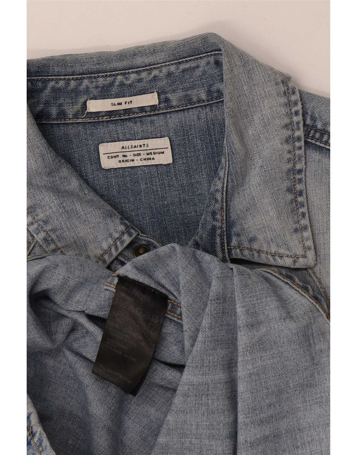 Camisa jeans masculina All Saints Slim Fit de algodão azul médio