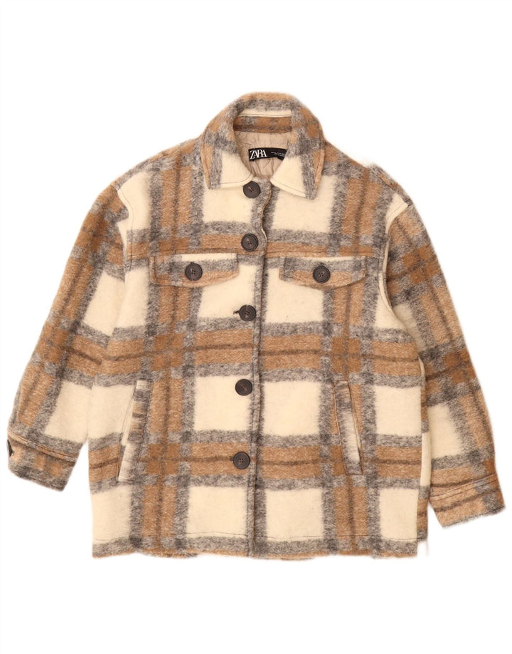 Zara Womens Shacket Oversized Jacket UK 6 XS Beige Check Lã