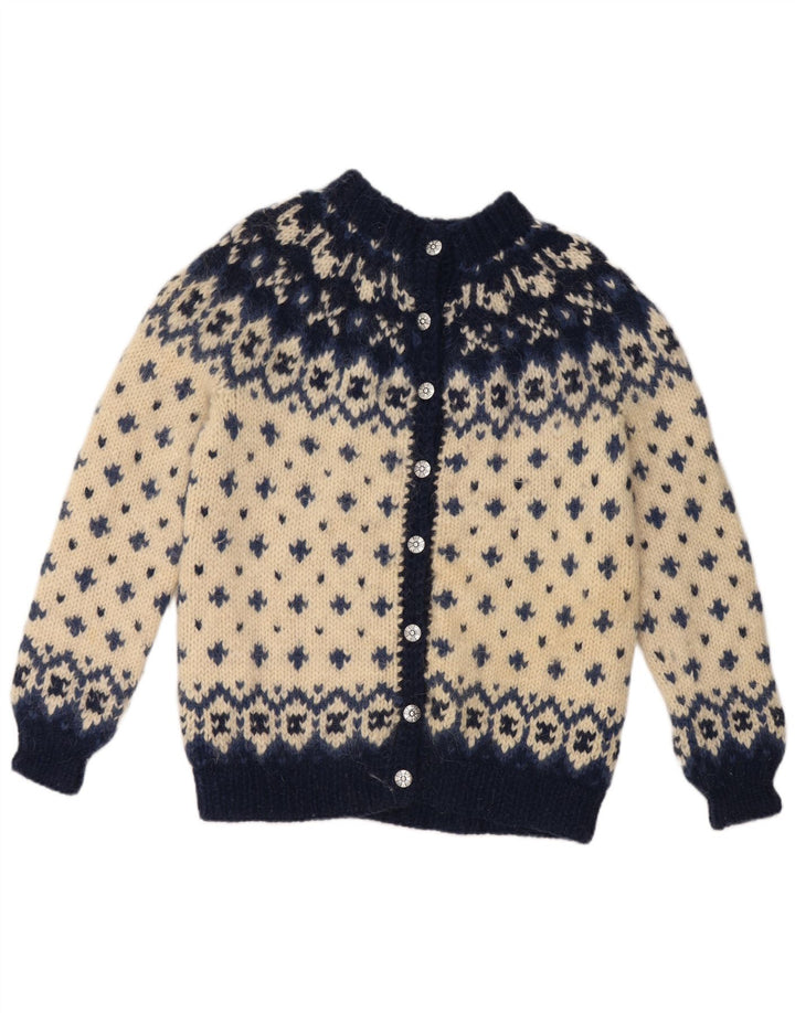 Suéter cardigã feminino VINTAGE UK 16 grande off white Fair Isle