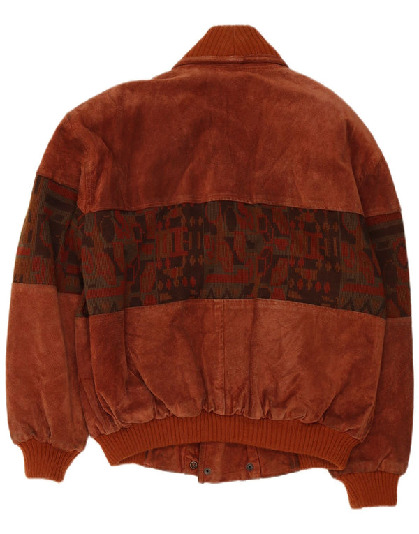 Jaqueta corta-vento masculina vintage de camurça Reino Unido 42 XL couro geométrico marrom