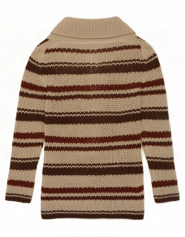 Suéter feminino Zara Longline Crochet Cardigan UK 12 listrado marrom médio