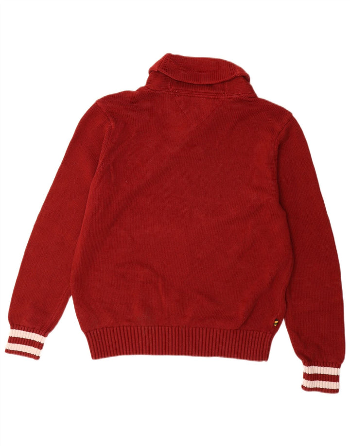 TOMMY HILFIGER Mens Shawl Neck Jumper Sweater Medium Red Cotton