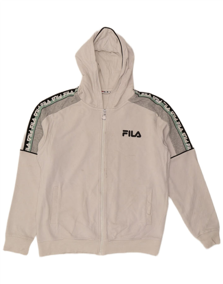 Suéter masculino FILA com capuz e zíper gráfico grande algodão colorido branco