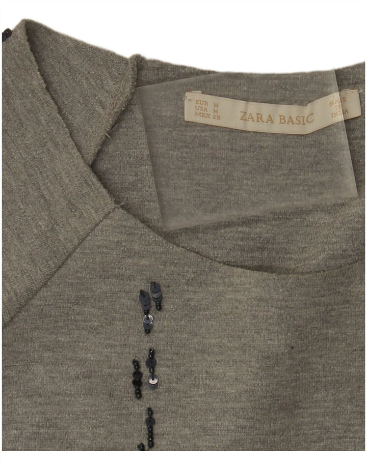 Zara Top feminino oversized manga 3/4 Reino Unido 14 xadrez cinza médio