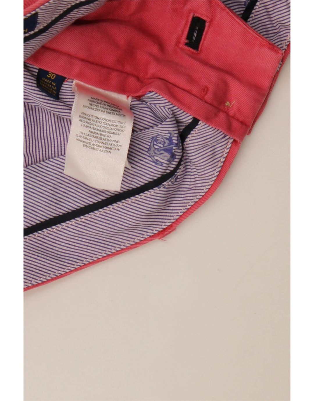 Shorts chino masculino RALPH LAUREN W30 algodão rosa médio