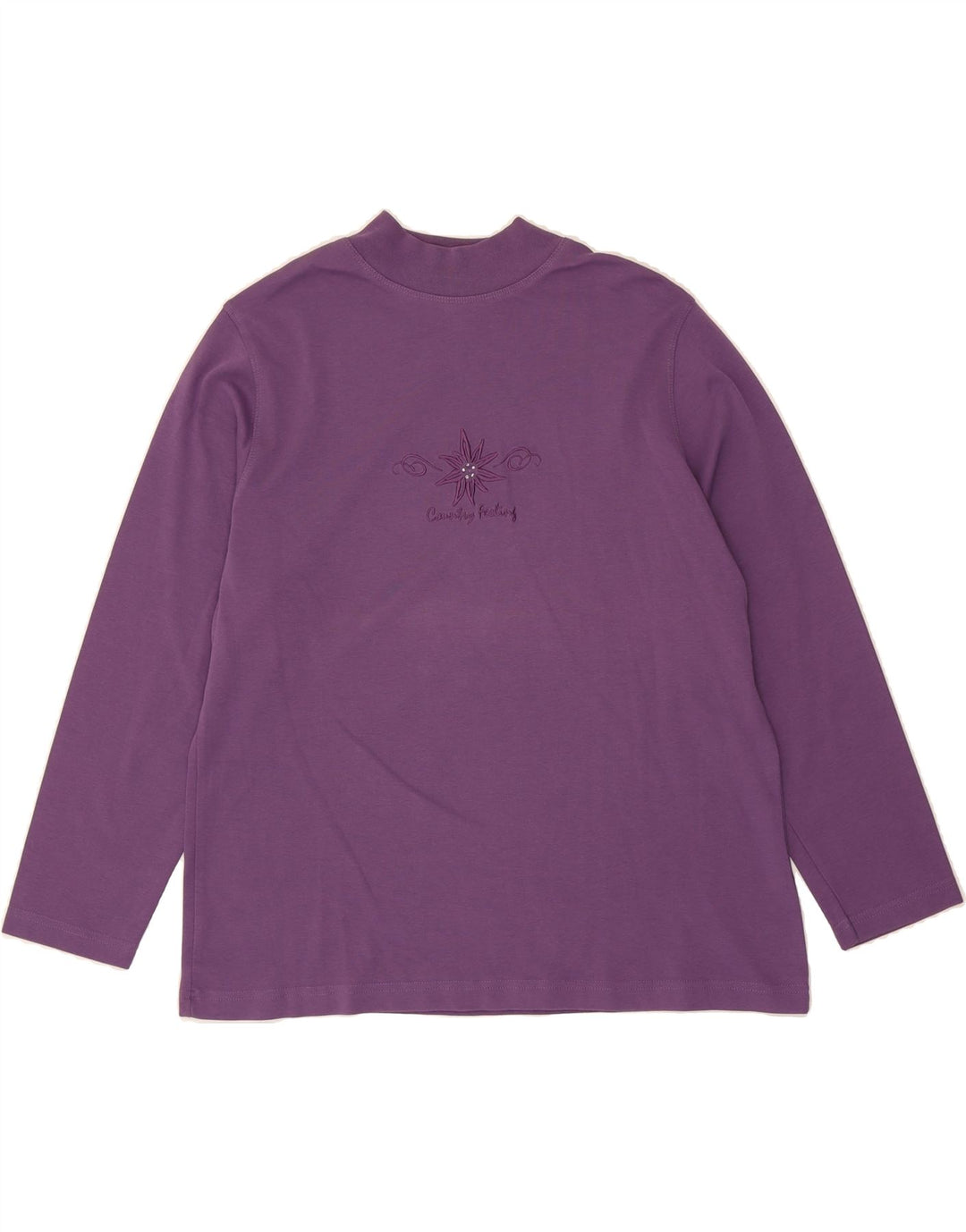 VINTAGE Womens Top Long Sleeve EU 46 XL Purple Floral Cotton Vintage Vintage and Second-Hand Vintage from Messina Hembry 