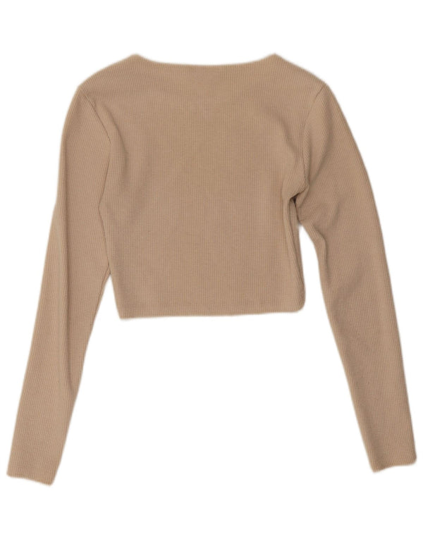 Zara Womens Crop Top Manga Longa Reino Unido 12 Médio Bege