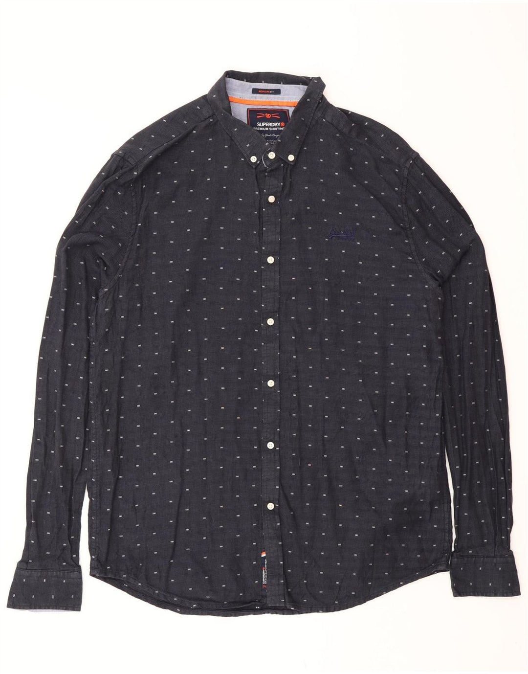 Camisa masculina SUPERDRY Regular Fit XL algodão manchado azul marinho