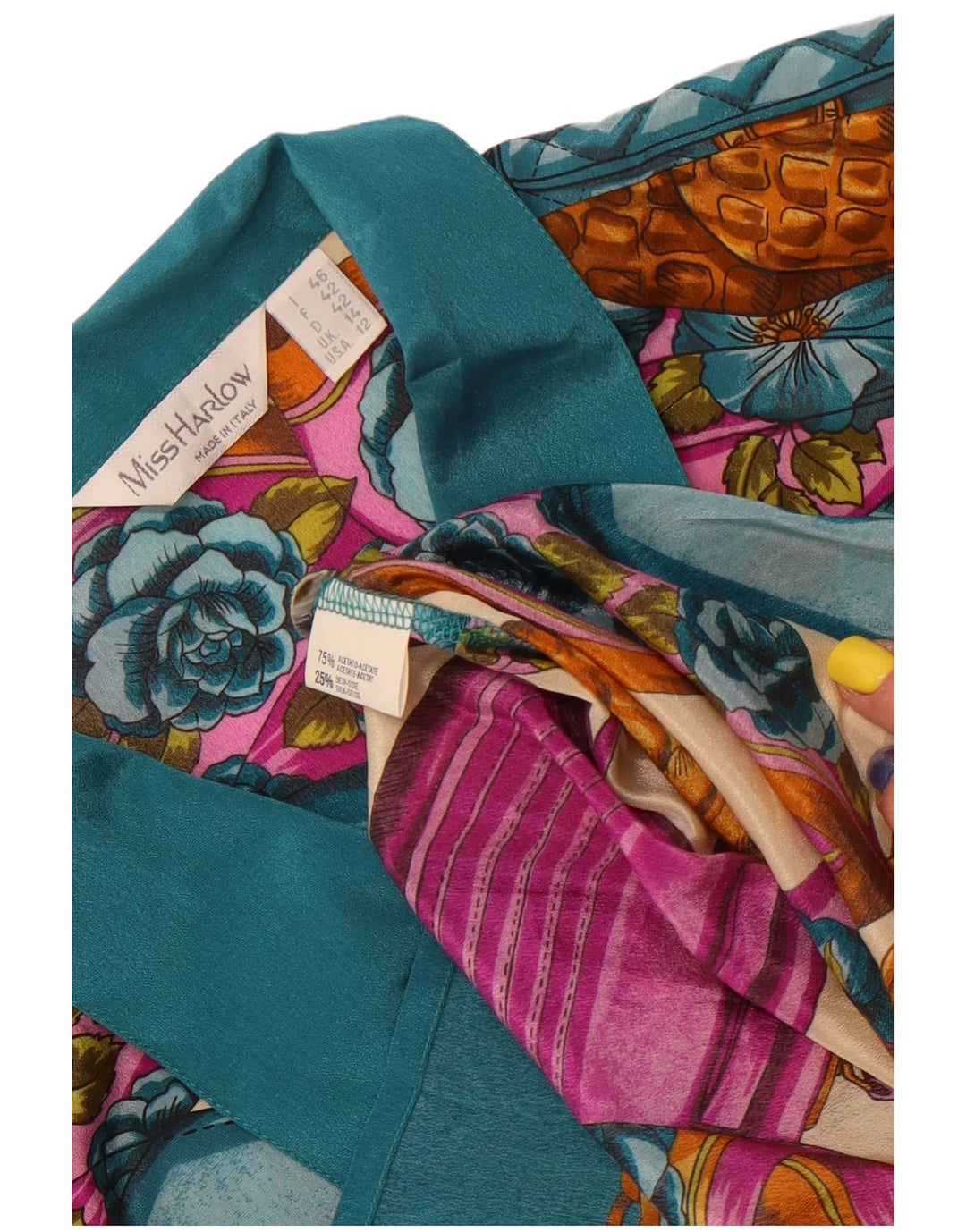 Blusa feminina vintage com padrão abstrato Reino Unido 14 grande multicolorida