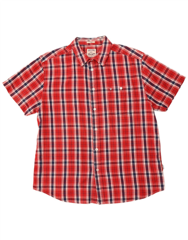WRANGLER Camisa masculina casual de manga curta XL de algodão xadrez vermelho