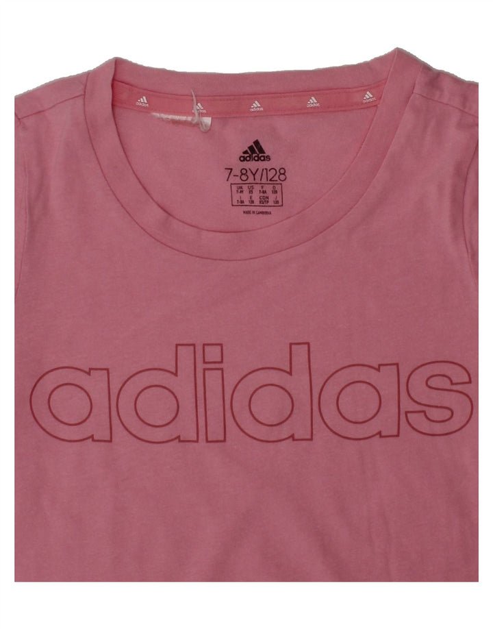 ADIDAS Girls Graphic T-Shirt Top 7-8 Years Pink Vintage Adidas and Second-Hand Adidas from Messina Hembry 