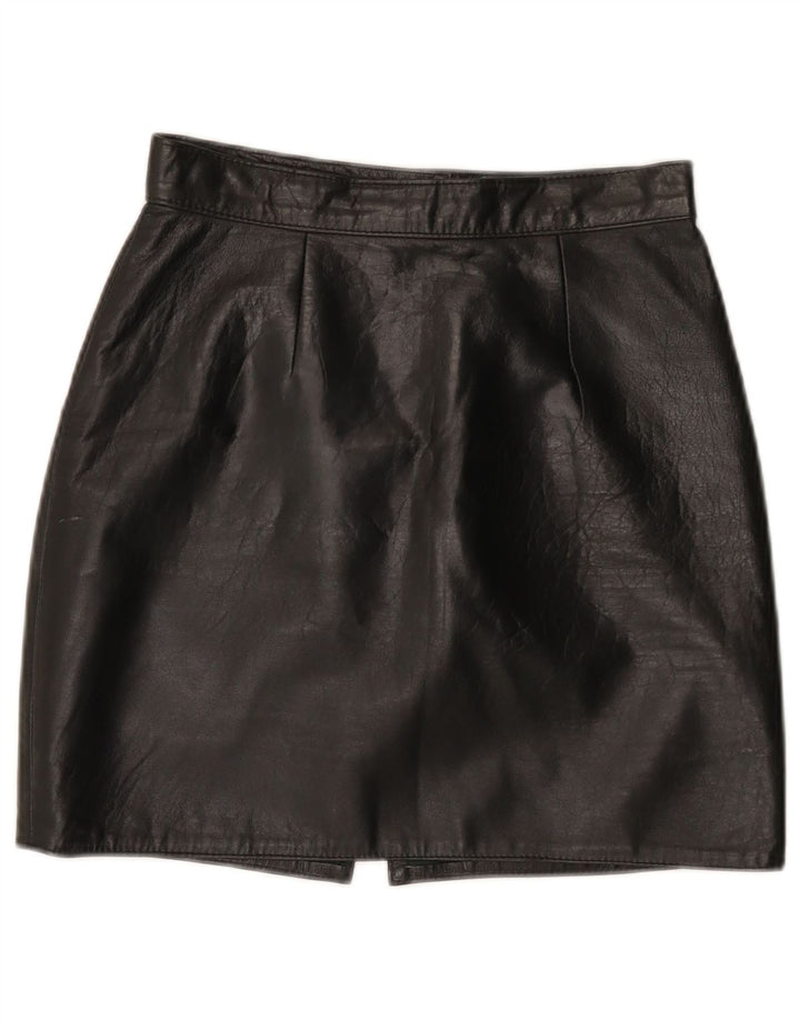 Mini saia de couro feminina vintage IT 44 médio W26 couro preto