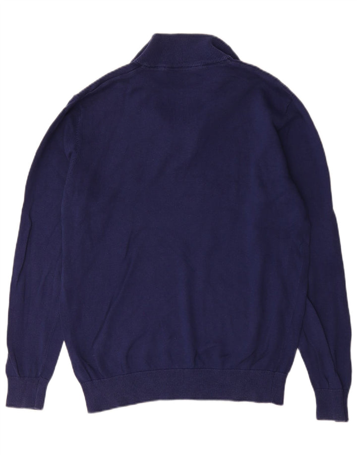 Suéter masculino Crew Clothing com zíper e gola alta de algodão azul marinho médio