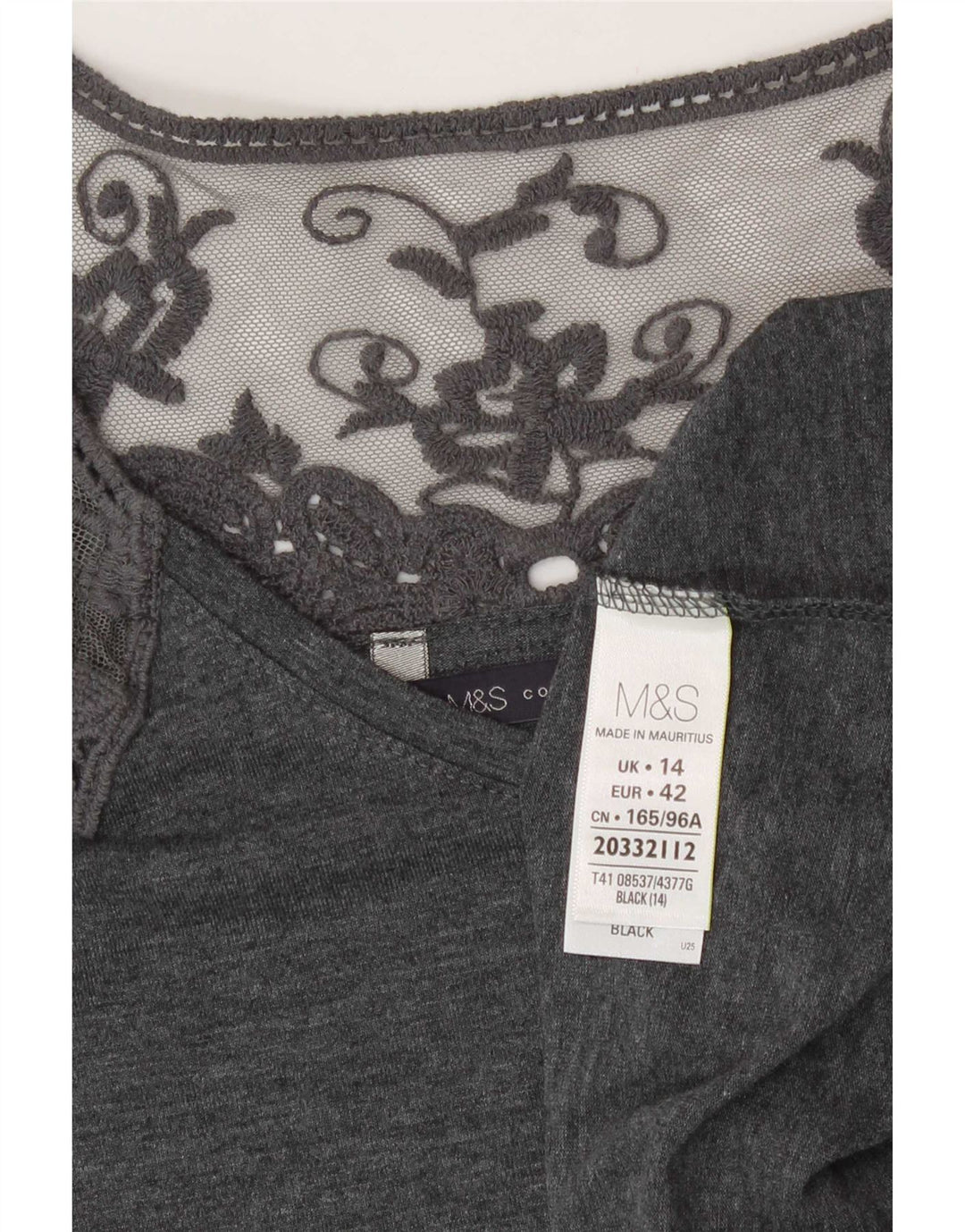 Blusa feminina Marks & Spencer Reino Unido 14 grande poliéster floral cinza