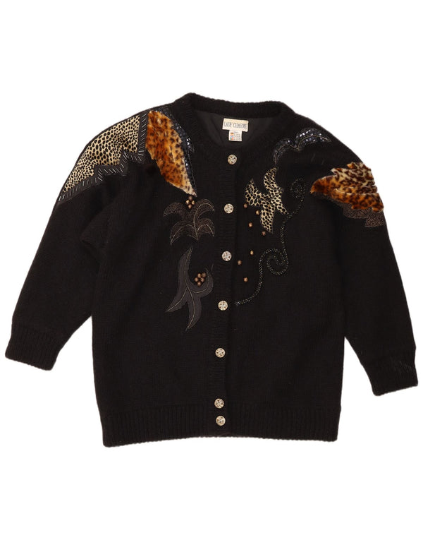 Suéter cardigã feminino Lady Charme EU 44/46 XL preto estampa animal acrílico