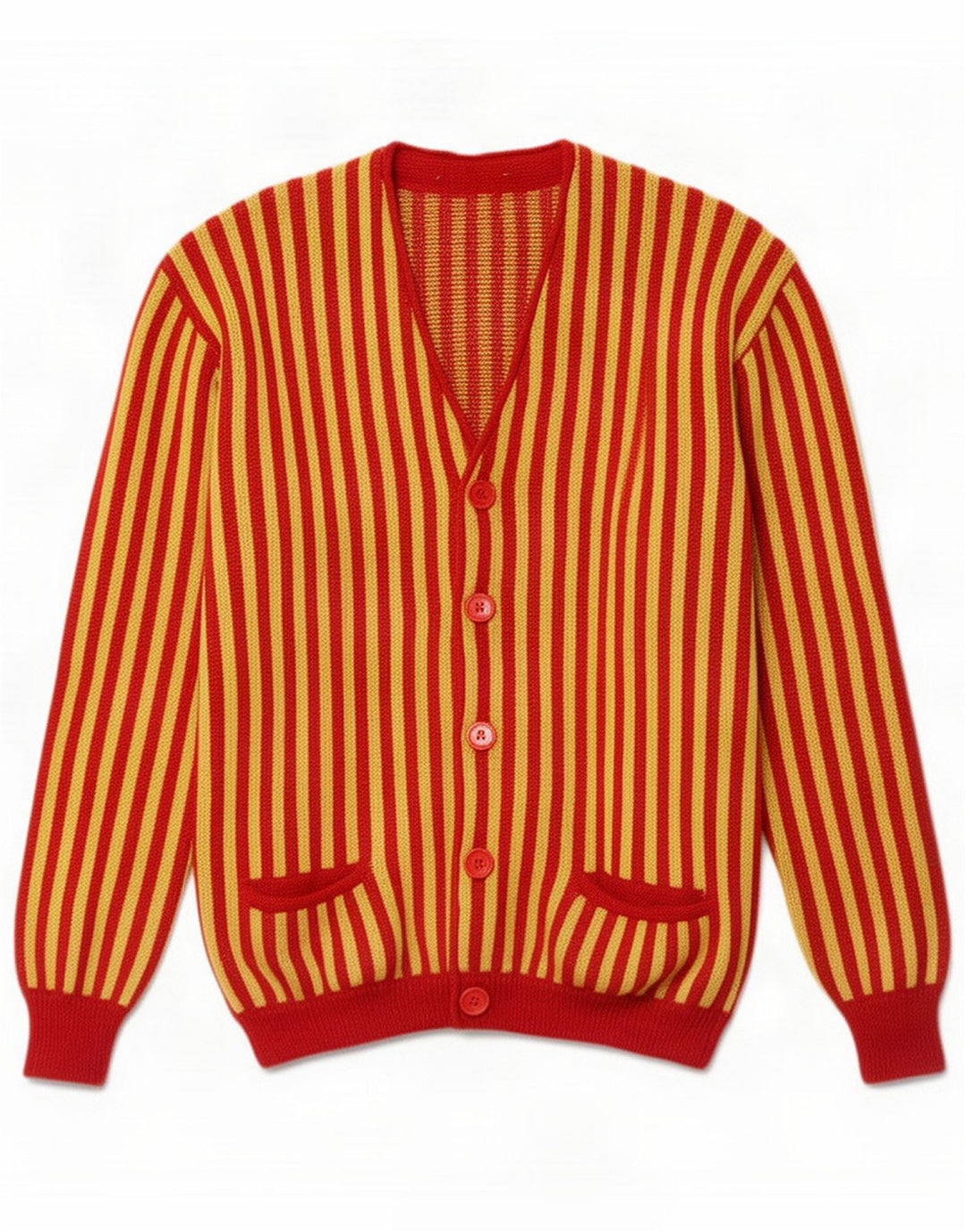 Suéter cardigã masculino vintage listrado amarelo médio