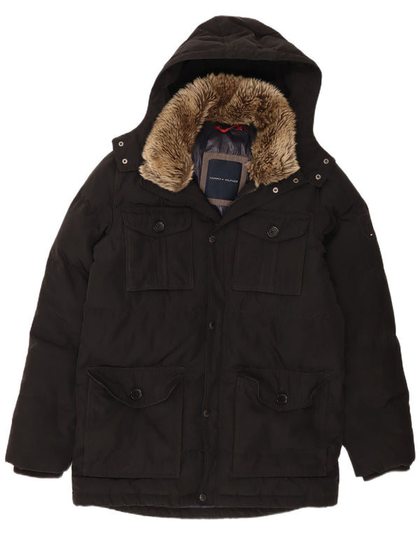 Casaco acolchoado com capuz masculino Tommy Hilfiger Reino Unido 42 XL preto poliéster