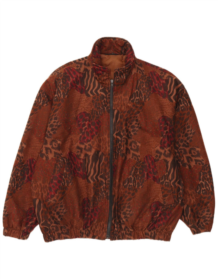 Jaqueta bomber vintage feminina de grandes dimensões Reino Unido 14 grande estampa animal marrom
