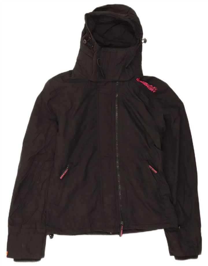 Jaqueta corta-vento feminina Superdry com capuz Reino Unido 10 pequeno preto nylon