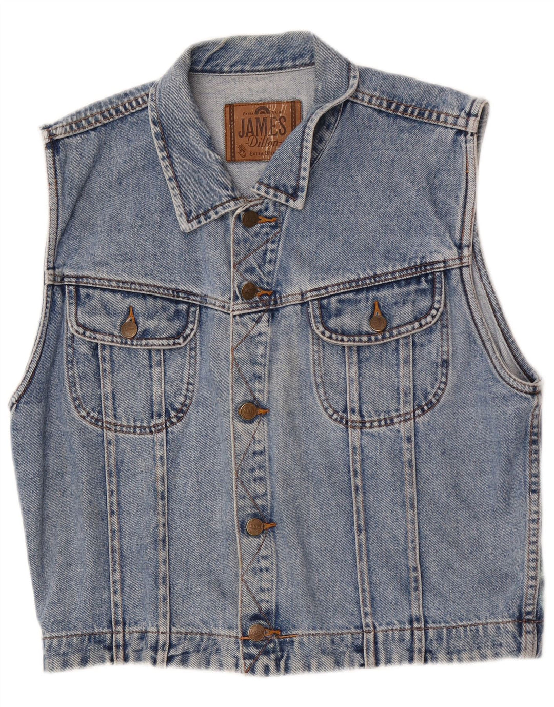 Colete jeans masculino James Dillon UK 36 algodão azul pequeno
