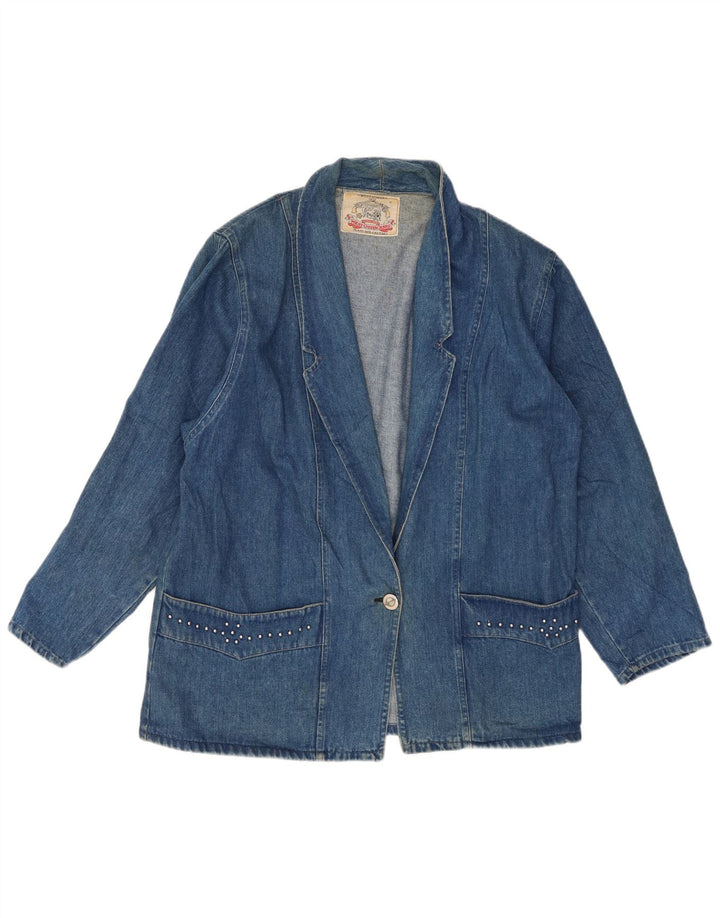 Jaqueta blazer feminina VINTAGE jeans com 1 botão Reino Unido 16 grande azul