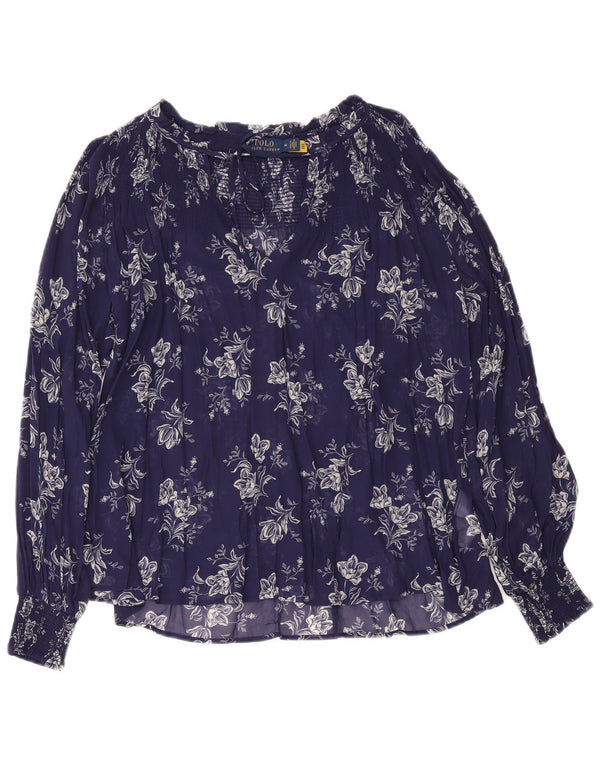 Polo Ralph Lauren Blusa Feminina Top UK 14 Médio Azul Marinho Floral
