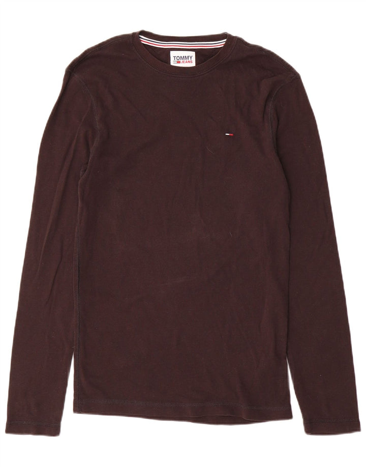 Top feminino Tommy Hilfiger manga comprida Reino Unido 12 algodão marrom médio