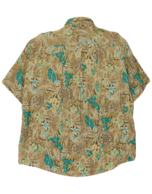 Camisa masculina vintage de manga curta grande bege floral viscose