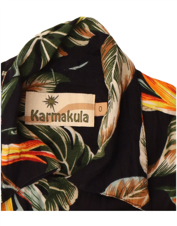 KARMAKULA Camisa masculina de manga curta média preta floral viscose