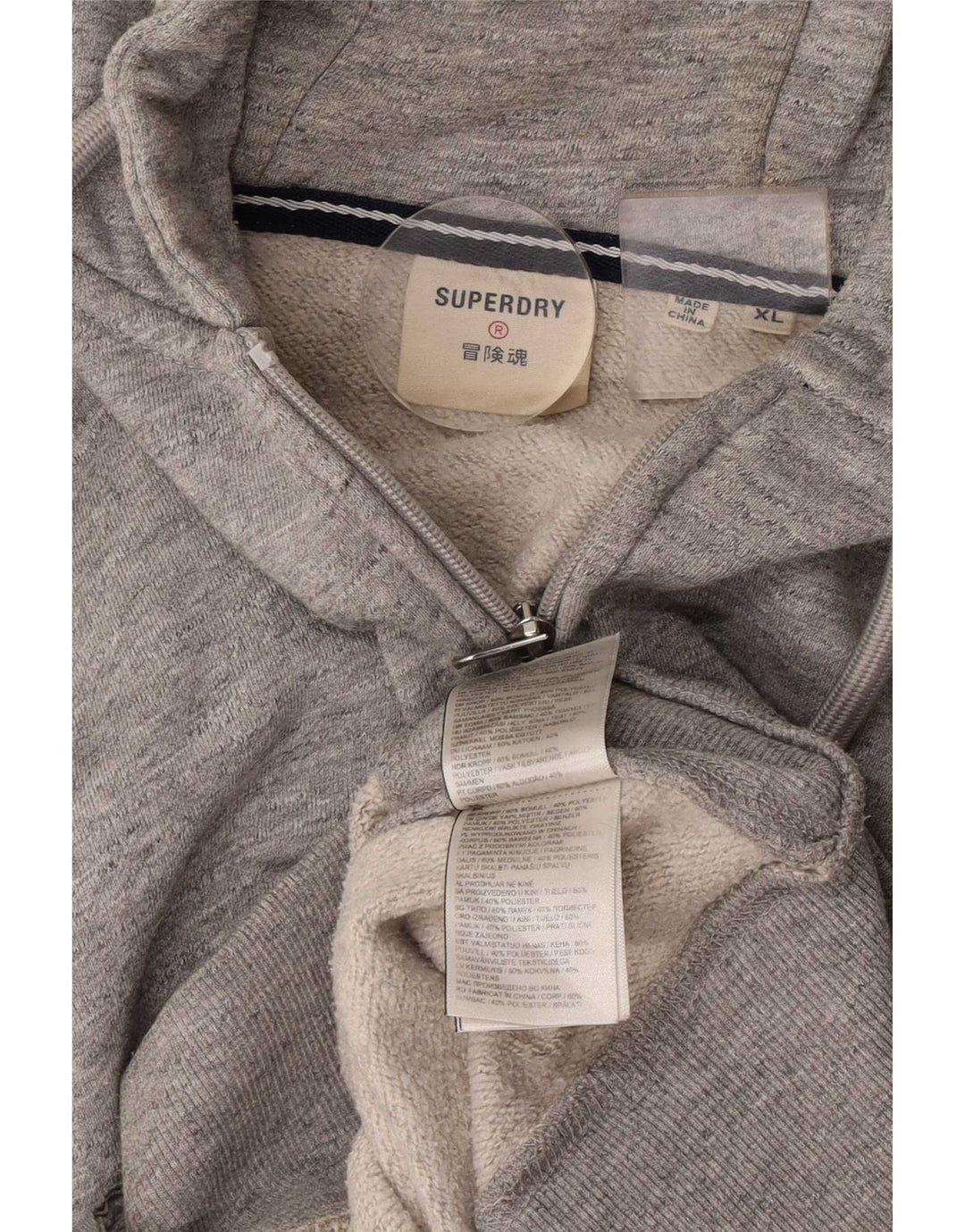 Suéter masculino Superdry com capuz e zíper XL algodão cinza