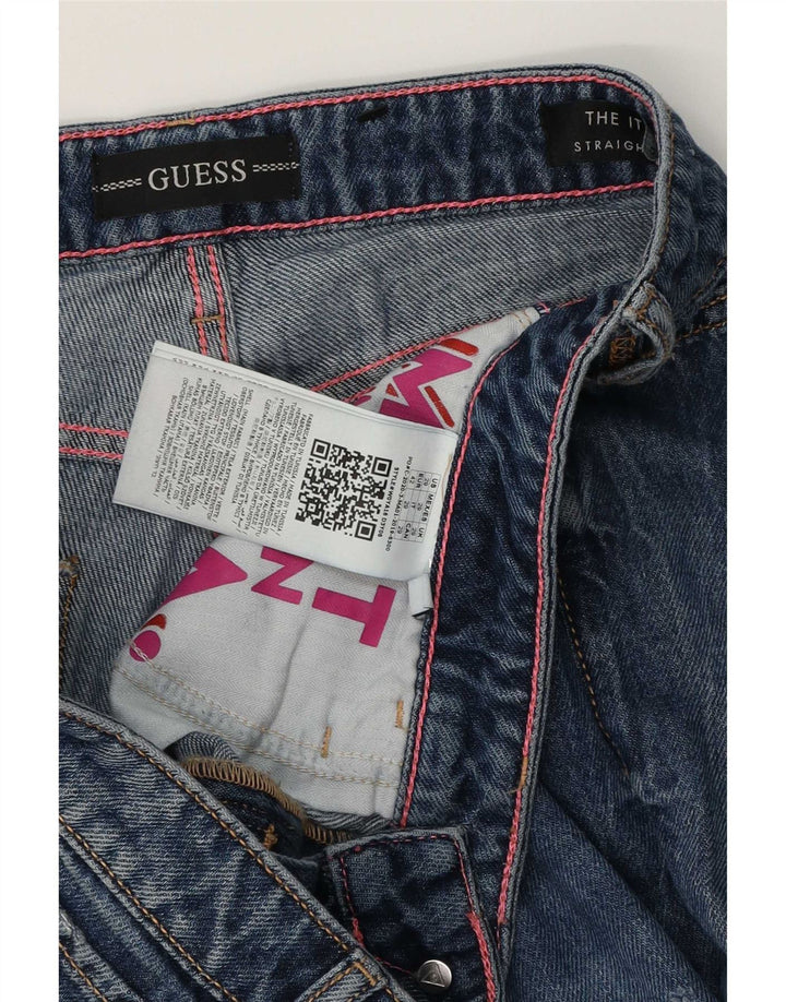 Guess Calça jeans reta feminina desgastada 29 L30 algodão azul