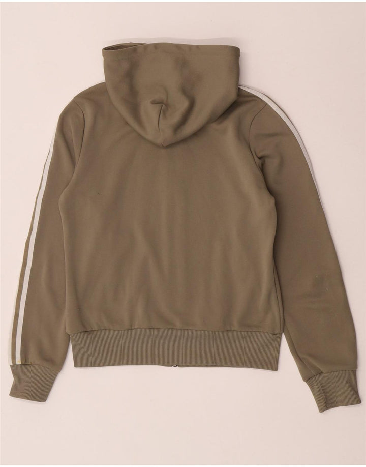 Suéter com capuz Adidas feminino com zíper UK 12 poliéster cáqui médio