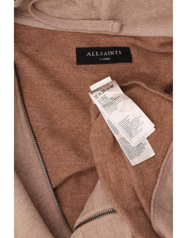Suéter masculino All Saints com capuz e zíper grande de algodão marrom