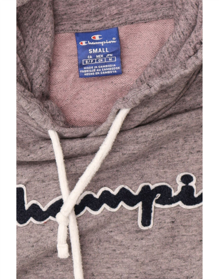 Jumper feminino com capuz gráfico superdimensionado Champion UK 10 pequeno cinza manchado